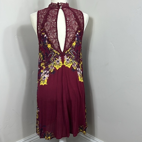 Free People Burgundy Marsha Floral Lace Mini Dress XS - Picture 7 of 9